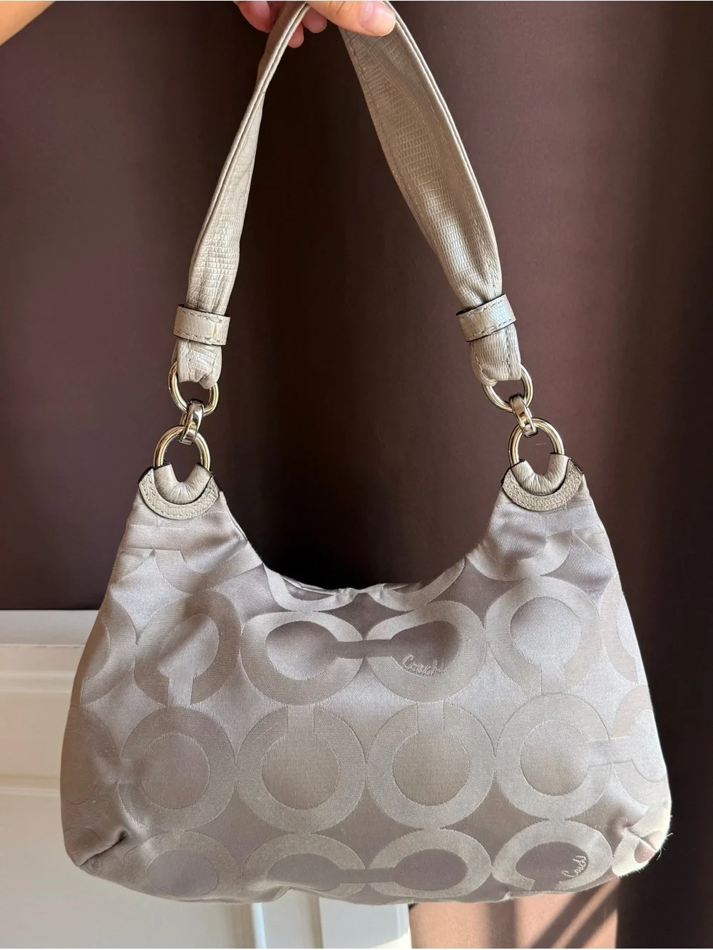 Vintage Coach Kristin Sateen hobo grey monogram bag